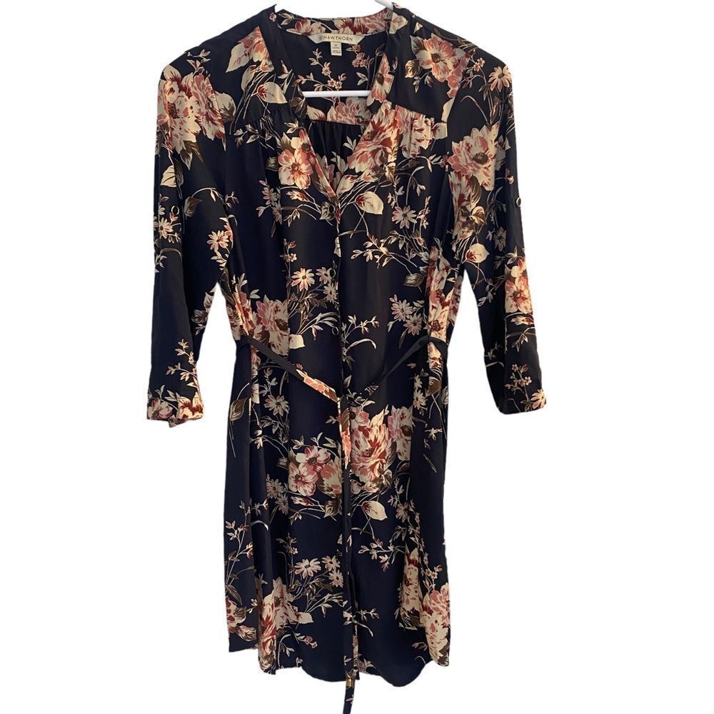 41 Hawthorn Navy‎ Floral Roll Cuff Dress Sz XSP